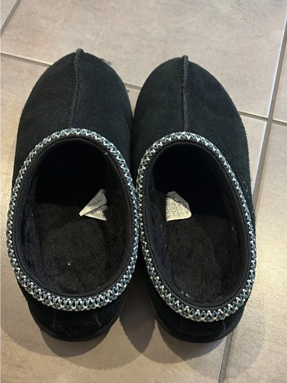 UGG Kids Black Tasman Suede Slip-On Slippers with Decorative Trim